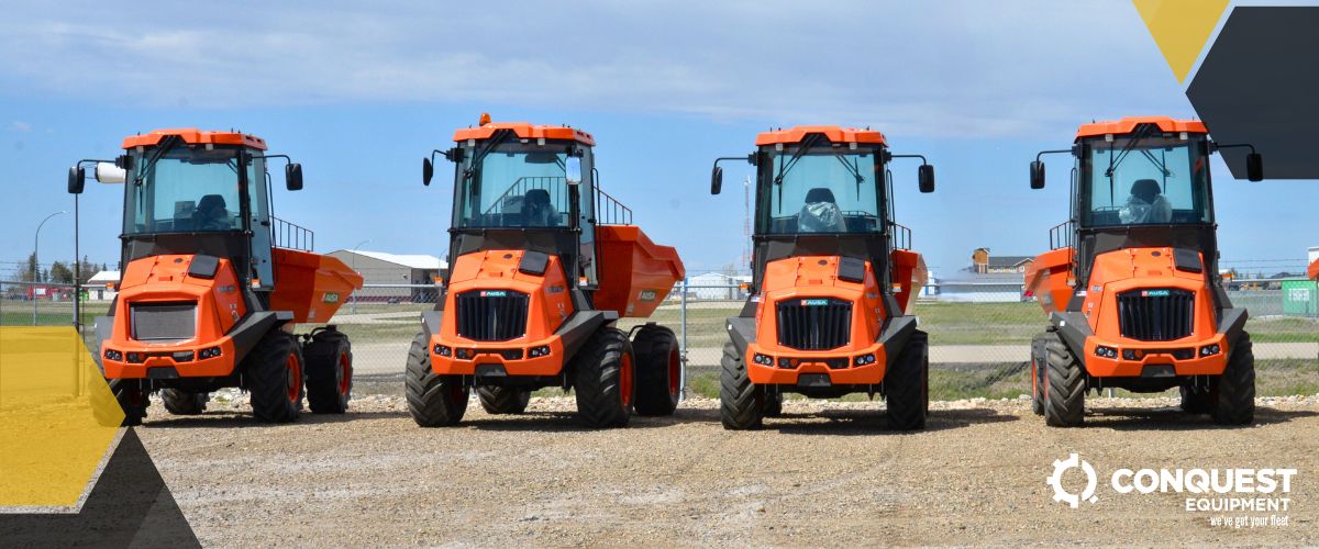 AUSA Articulated dumpers lined up and ready to work.